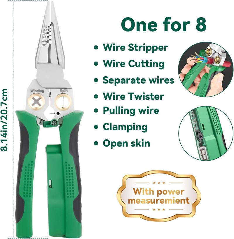 TRYGYY 8 In 1 Wire Stripper With Voltage Tester, Multi-Function Electric Wire Stripping Tool For Cutting And Pulling Pliers, Electrician Repair Tool, Wire Strippers Electrical (Gray) - Image 5
